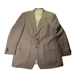Claiborne Mens 46L Worsted Wool Blazer Brown Houndstooth Sport Coat Jacket